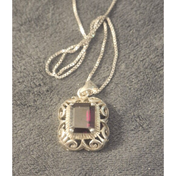 Jewelry - VTG Joseph Cleary Garnet 925 Sterling Silver Filigree Pendant Necklace Italy